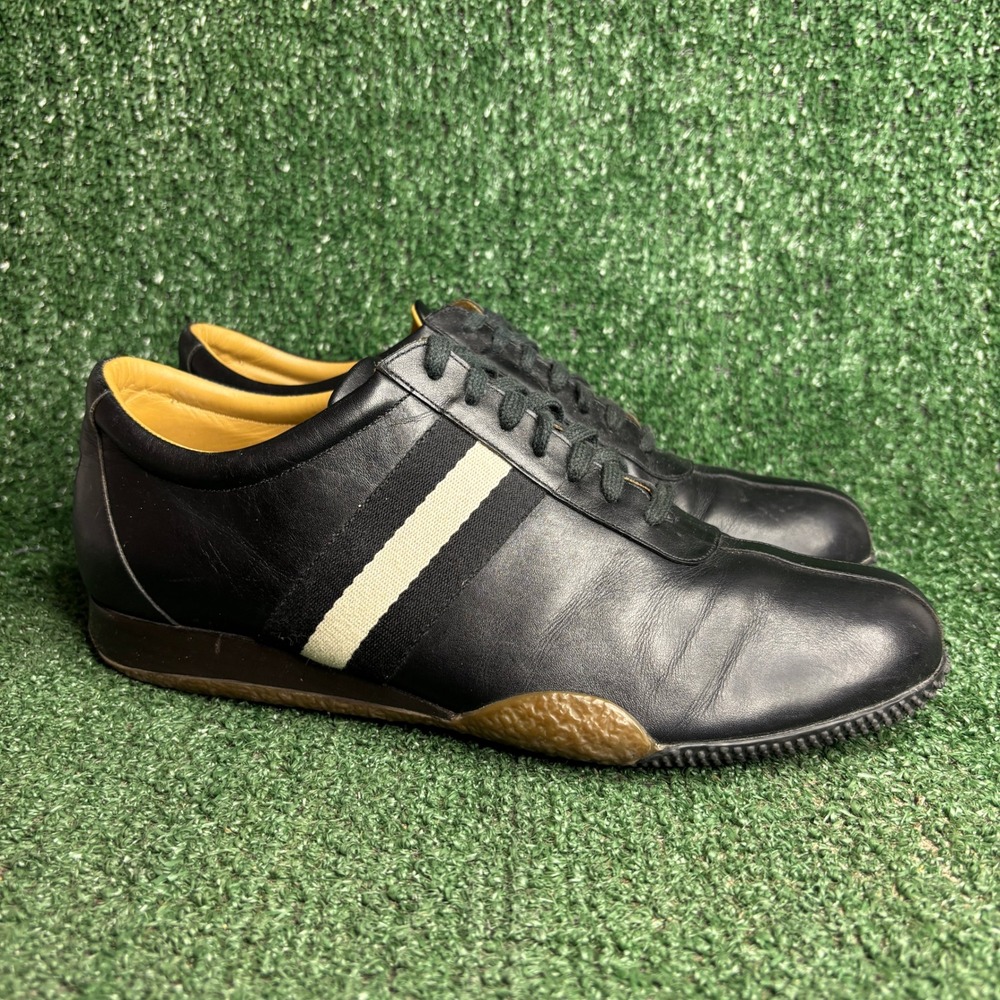 Bally Free-M Striped Leather Designer Luxury Fashion Sneaker Black Mens Sz 9.5 D